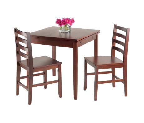 Pulman 3-Pc Extendable Dining Table with 2 Ladder Back Chairs, Walnut