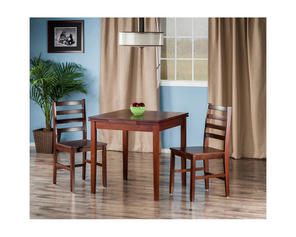 Pulman 3-Pc Extendable Dining Table with 2 Ladder Back Chairs, Walnut