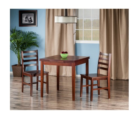 Pulman 3-Pc Extendable Dining Table with 2 Ladder Back Chairs, Walnut