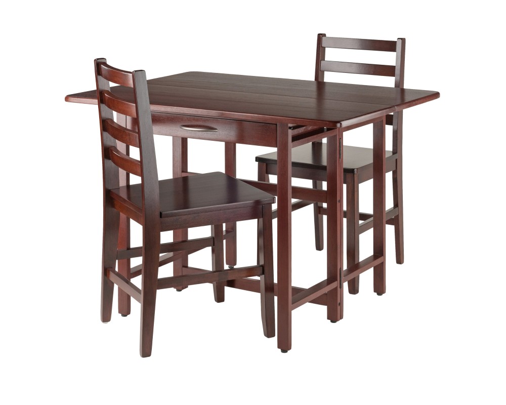 Taylor 3-Pc Drop Leaf Dining Table with 2 Ladder Back Chairs, Walnut