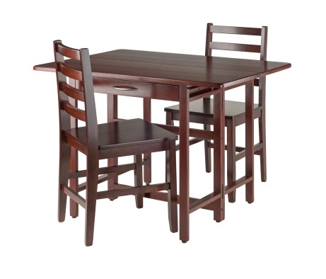 Taylor 3-Pc Drop Leaf Dining Table with 2 Ladder Back Chairs, Walnut