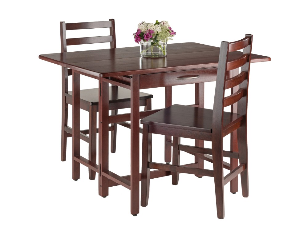 Taylor 3-Pc Drop Leaf Dining Table with 2 Ladder Back Chairs, Walnut