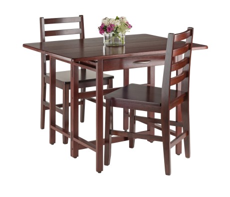 Taylor 3-Pc Drop Leaf Dining Table with 2 Ladder Back Chairs, Walnut