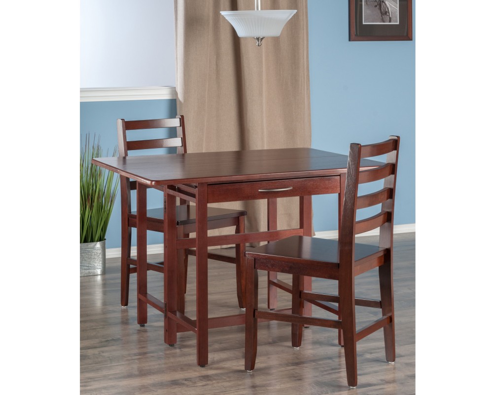 Taylor 3-Pc Drop Leaf Dining Table with 2 Ladder Back Chairs, Walnut