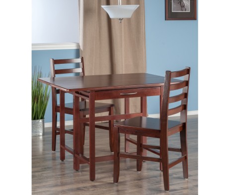 Taylor 3-Pc Drop Leaf Dining Table with 2 Ladder Back Chairs, Walnut