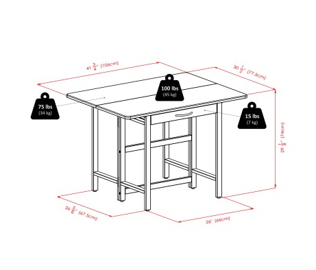 Taylor 3-Pc Drop Leaf Dining Table with 2 Ladder Back Chairs, Walnut