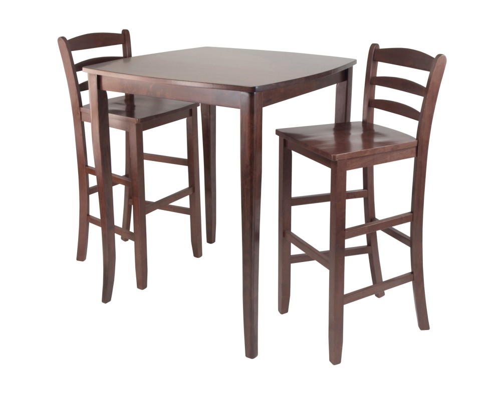 Inglewood High Dining Table with 2 Ladder-Back Bar Stools, 39' High, 34' Wide, Walnut