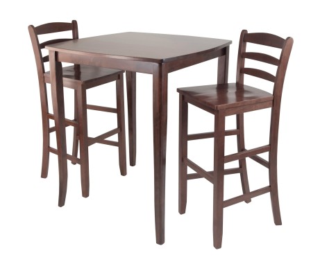 Inglewood High Dining Table with 2 Ladder-Back Bar Stools, 39' High, 34' Wide, Walnut