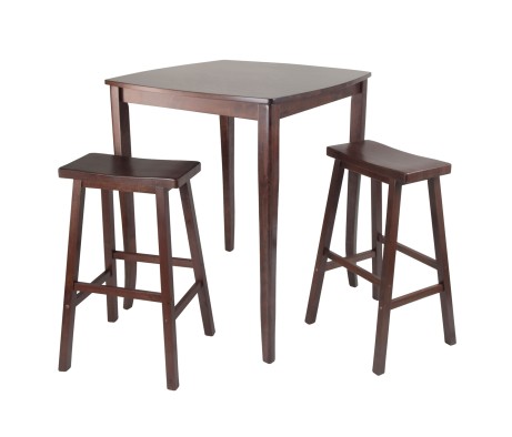 Inglewood High Dining Table with 2 Saddle-Seat Bar Stools, 39' High, 34' Wide, Walnut
