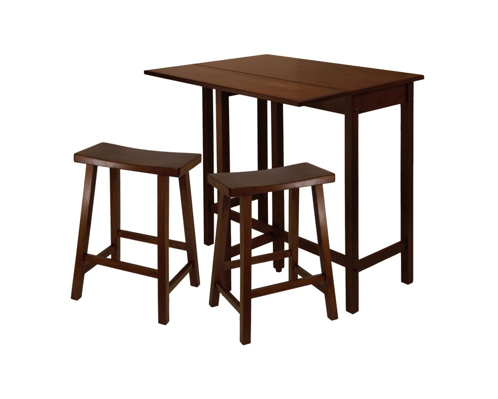 Lynnwood Extendable High Dining Table with 2 Saddle-Seat Stools, 35' High, 39' Wide, Walnut