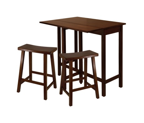 Lynnwood Extendable High Dining Table with 2 Saddle-Seat Stools, 35' High, 39' Wide, Walnut