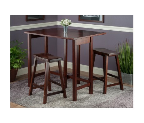 Lynnwood Extendable High Dining Table with 2 Saddle-Seat Stools, 35' High, 39' Wide, Walnut
