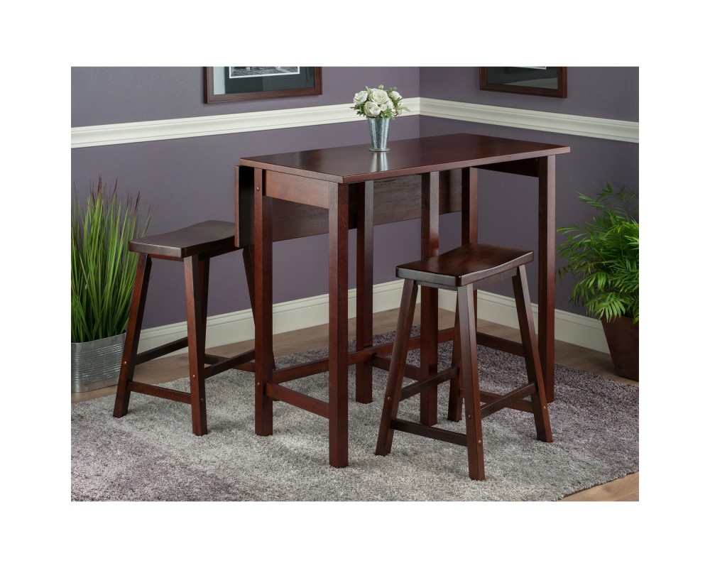 Lynnwood Extendable High Dining Table with 2 Saddle-Seat Stools, 35' High, 39' Wide, Walnut