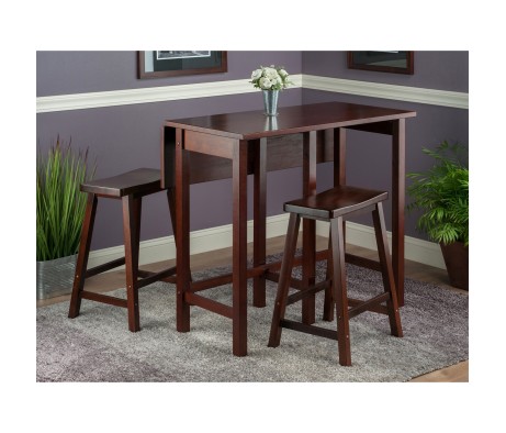 Lynnwood Extendable High Dining Table with 2 Saddle-Seat Stools, 35' High, 39' Wide, Walnut