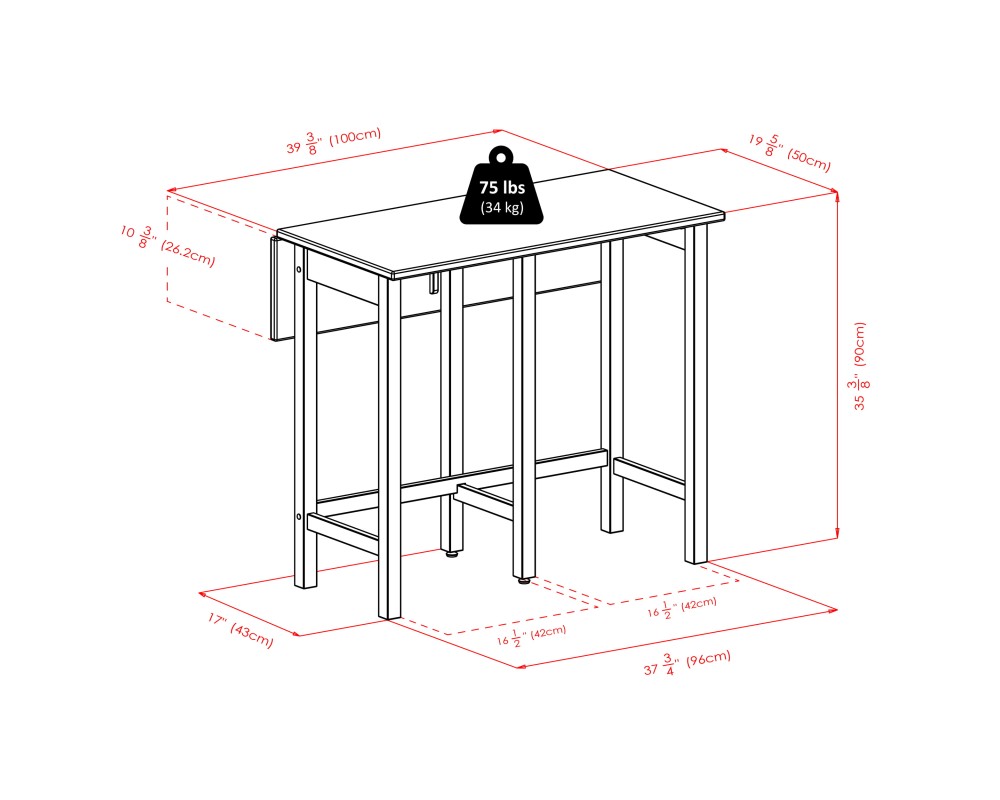 Lynnwood Extendable High Dining Table with 2 Saddle-Seat Stools, 35' High, 39' Wide, Walnut