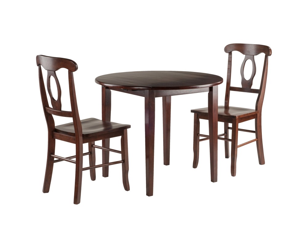 Clayton Extendable Dining Table with 2 Keyhole Back Chairs, 36' Wide, 29' High, Walnut