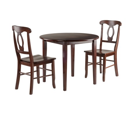 Clayton Extendable Dining Table with 2 Keyhole Back Chairs, 36' Wide, 29' High, Walnut