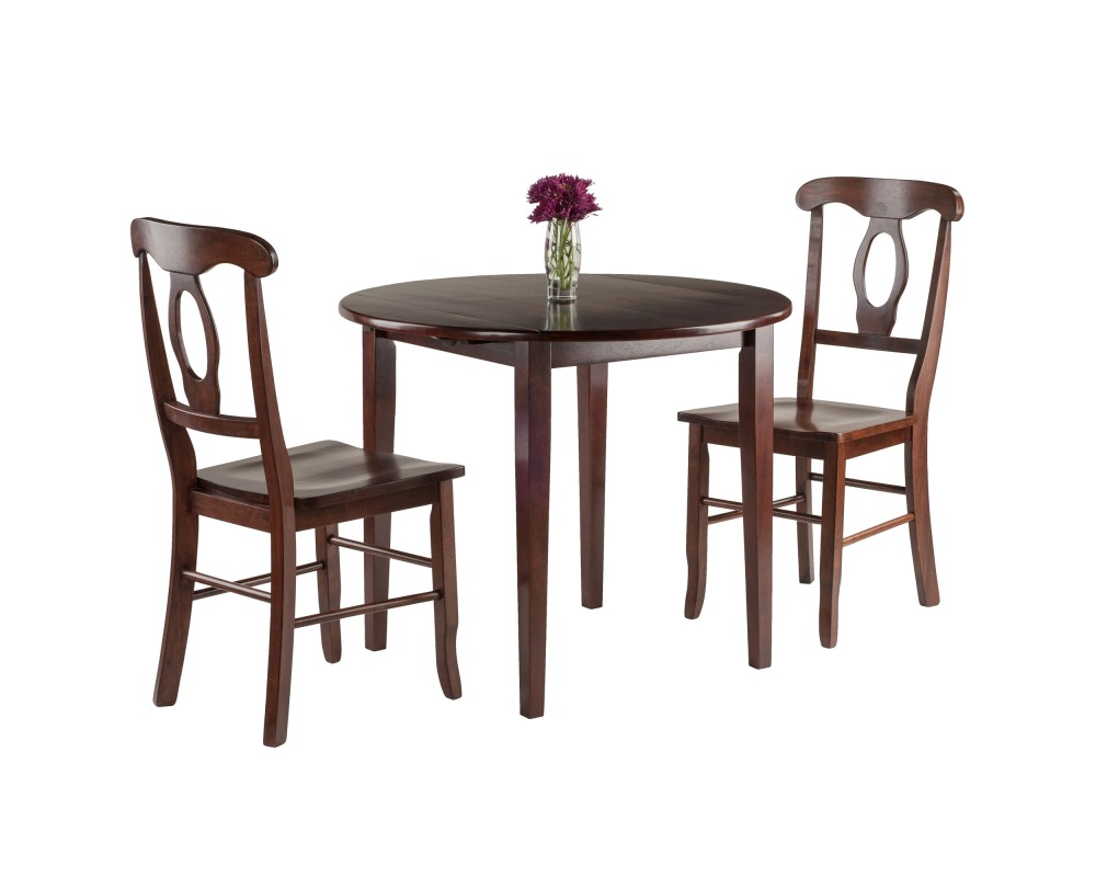 Clayton Extendable Dining Table with 2 Keyhole Back Chairs, 36' Wide, 29' High, Walnut