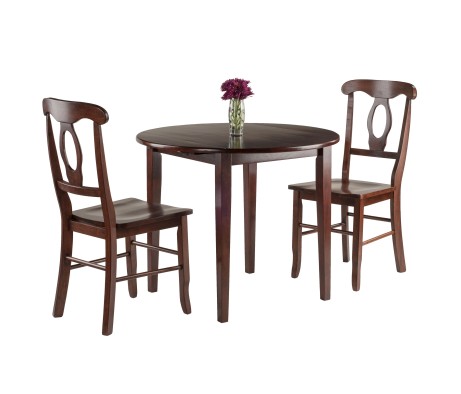 Clayton Extendable Dining Table with 2 Keyhole Back Chairs, 36' Wide, 29' High, Walnut