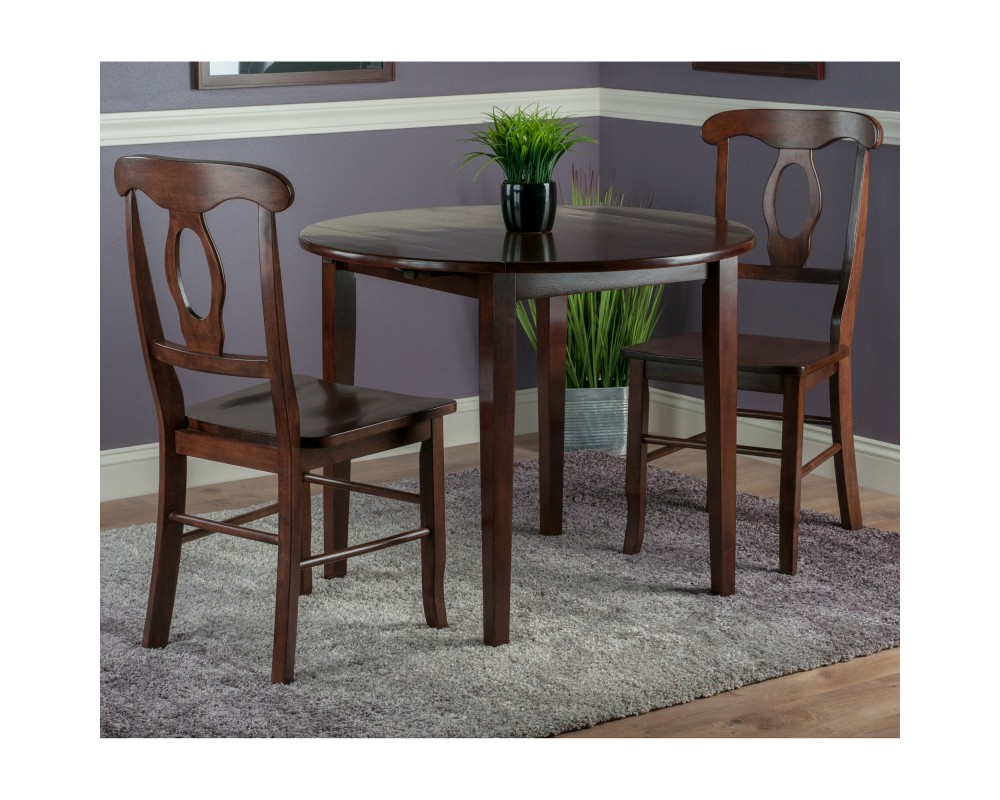 Clayton Extendable Dining Table with 2 Keyhole Back Chairs, 36' Wide, 29' High, Walnut