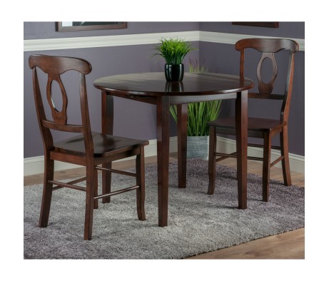 Clayton Extendable Dining Table with 2 Keyhole Back Chairs, 36' Wide, 29' High, Walnut