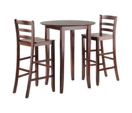 Fiona High Round Dining Table with 2 Ladder-Back Bar Stools, 39' High, 34' Wide, Walnut