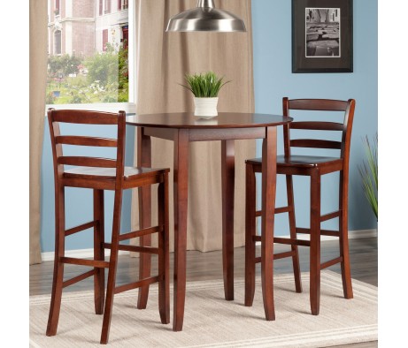 Fiona High Round Dining Table with 2 Ladder-Back Bar Stools, 39' High, 34' Wide, Walnut