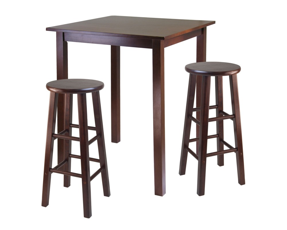 Parkland 3-Pc High Dining Table with 2 Square Leg Bar Stools, Walnut