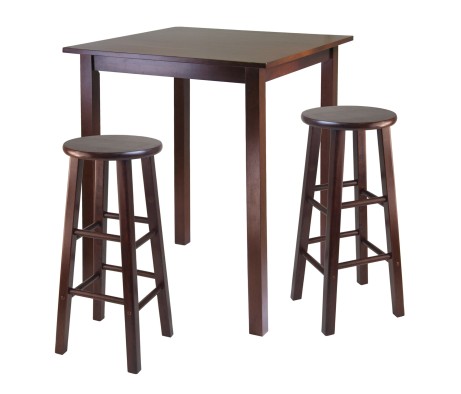 Parkland 3-Pc High Dining Table with 2 Square Leg Bar Stools, Walnut