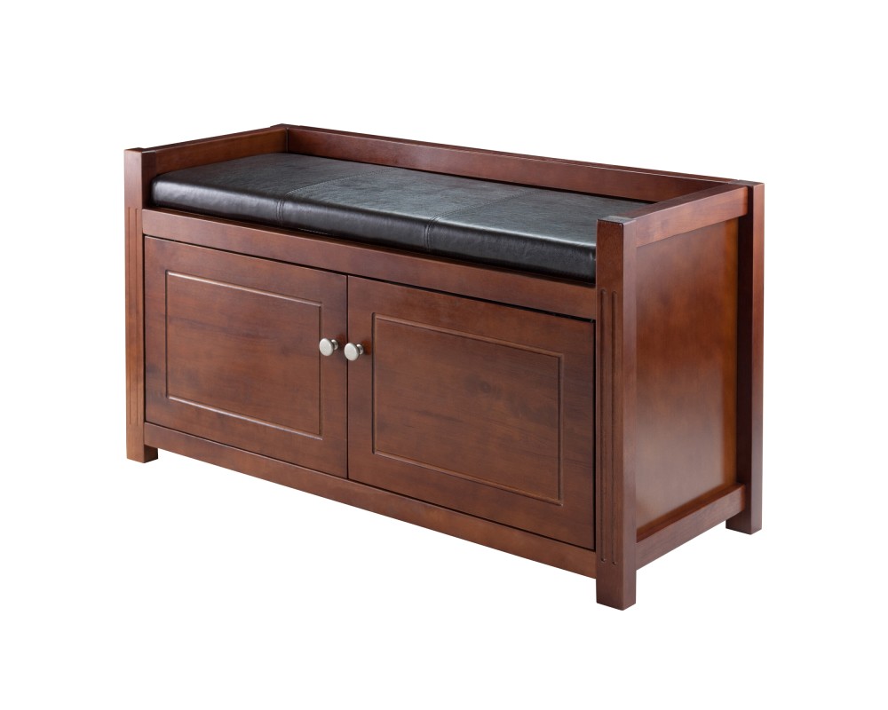 Charleston 2-Compartment Storage Bench with Seat Cushion, 40 Wide, 22 High, Espresso and Walnut