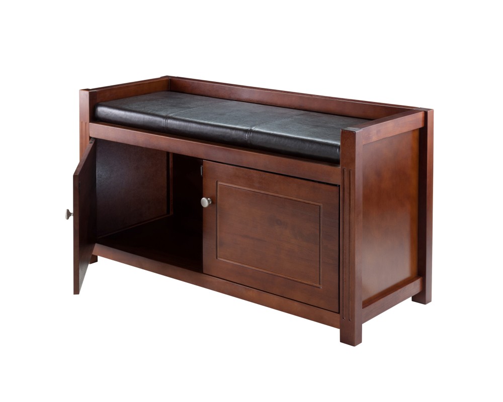 Charleston 2-Compartment Storage Bench with Seat Cushion, 40 Wide, 22 High, Espresso and Walnut