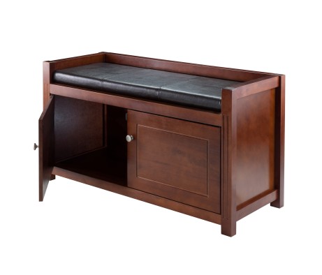 Charleston 2-Compartment Storage Bench with Seat Cushion, 40 Wide, 22 High, Espresso and Walnut