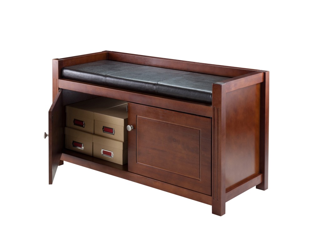 Charleston 2-Compartment Storage Bench with Seat Cushion, 40 Wide, 22 High, Espresso and Walnut