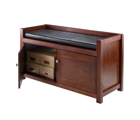 Charleston 2-Compartment Storage Bench with Seat Cushion, 40 Wide, 22 High, Espresso and Walnut