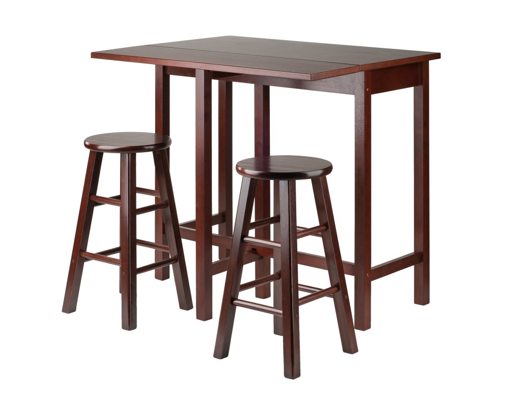 Lynnwood Extendable High Dining Table with 2 Round Stools, 35' High, 39' Wide, Walnut