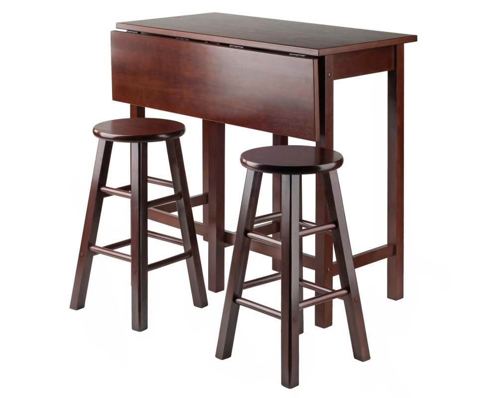 Lynnwood Extendable High Dining Table with 2 Round Stools, 35' High, 39' Wide, Walnut