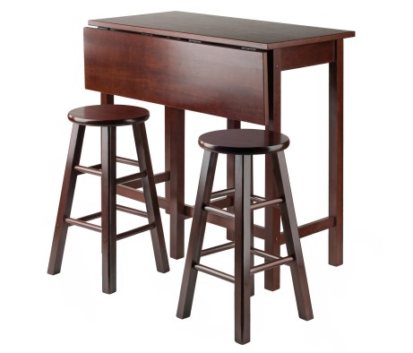 Lynnwood Extendable High Dining Table with 2 Round Stools, 35' High, 39' Wide, Walnut