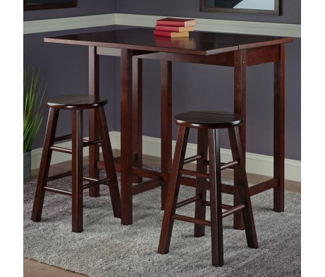 Lynnwood Extendable High Dining Table with 2 Round Stools, 35' High, 39' Wide, Walnut
