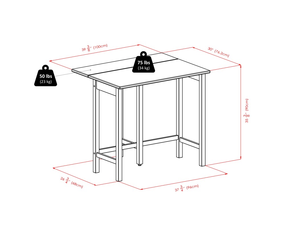 Lynnwood Extendable High Dining Table with 2 Round Stools, 35' High, 39' Wide, Walnut