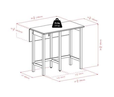 Lynnwood Extendable High Dining Table with 2 Round Stools, 35' High, 39' Wide, Walnut