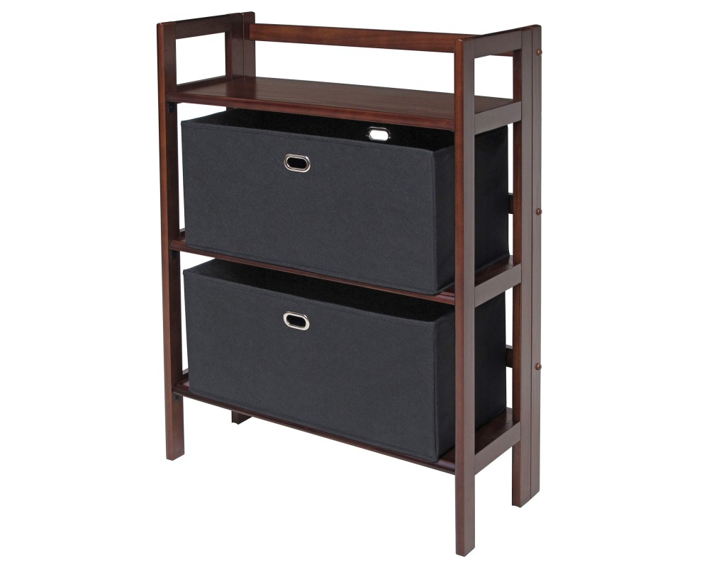 Torino 3-Pc Foldable Shelf with 2 Foldable Fabric Baskets, Walnut and Black