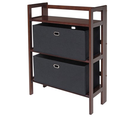 Torino 3-Pc Foldable Shelf with 2 Foldable Fabric Baskets, Walnut and Black