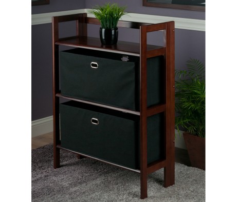 Torino 3-Pc Foldable Shelf with 2 Foldable Fabric Baskets, Walnut and Black