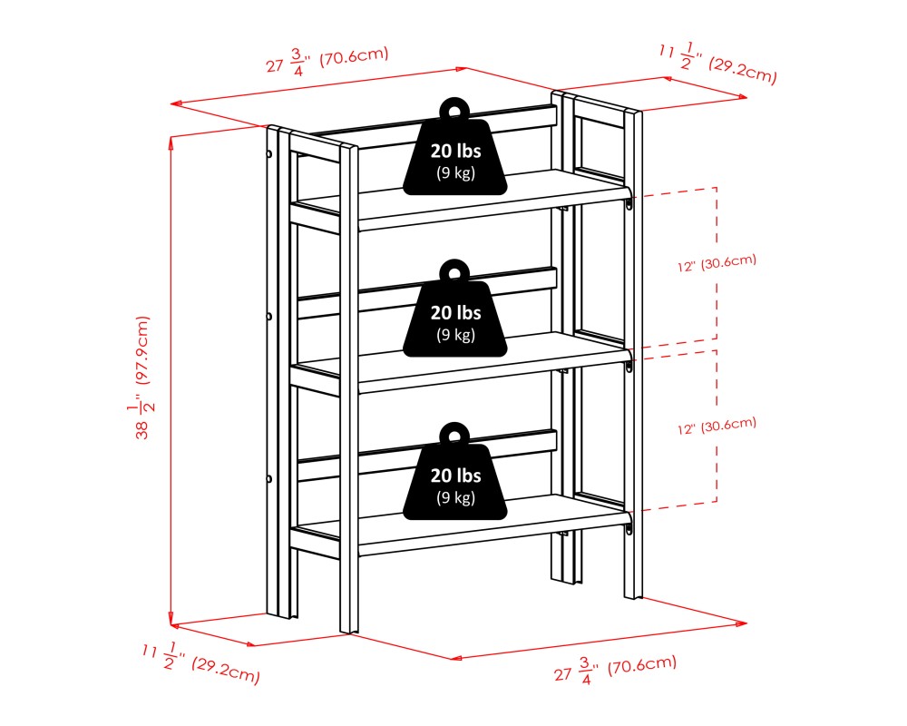 Torino 3-Pc Foldable Shelf with 2 Foldable Fabric Baskets, Walnut and Black