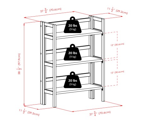 Torino 3-Pc Foldable Shelf with 2 Foldable Fabric Baskets, Walnut and Black