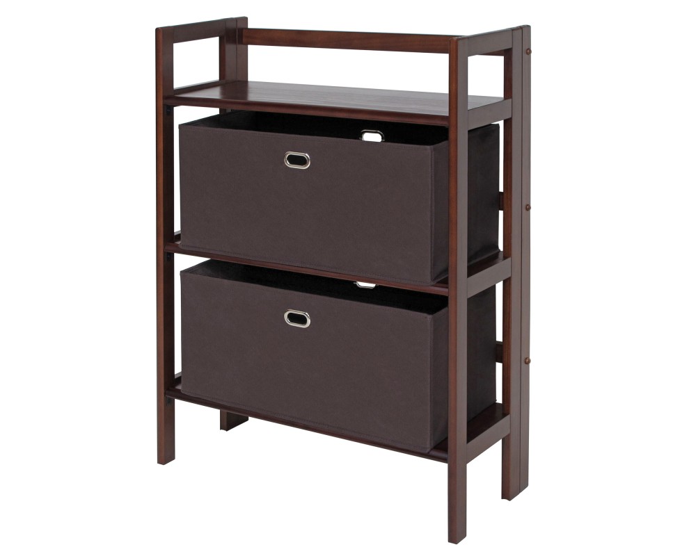 Torino 3-Pc Foldable Shelf with 2 Foldable Fabric Baskets, Walnut and Chocolate