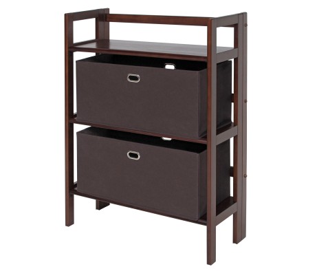 Torino 3-Pc Foldable Shelf with 2 Foldable Fabric Baskets, Walnut and Chocolate