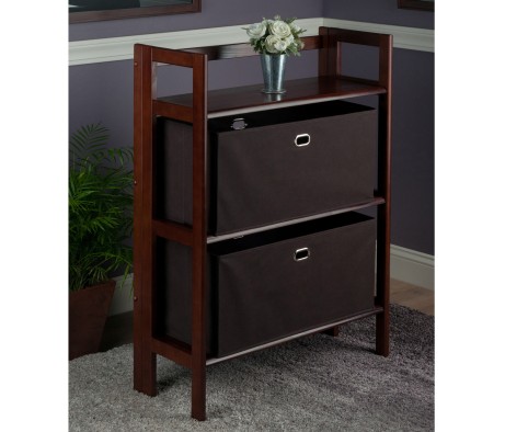 Torino 3-Pc Foldable Shelf with 2 Foldable Fabric Baskets, Walnut and Chocolate