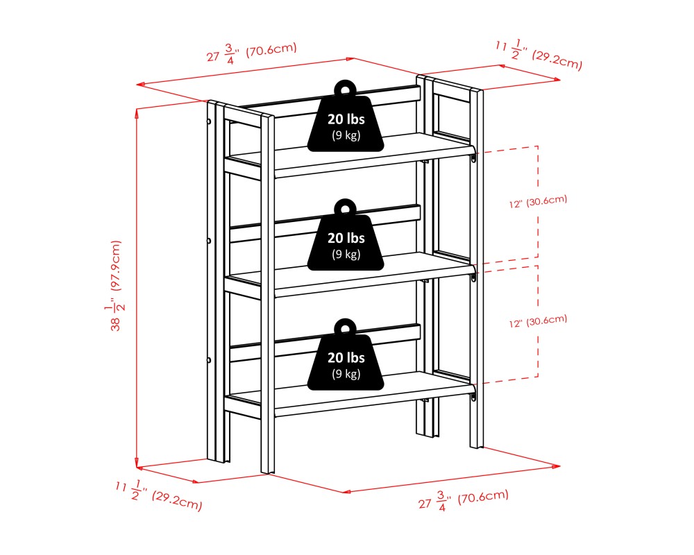 Torino 3-Pc Foldable Shelf with 2 Foldable Fabric Baskets, Walnut and Chocolate