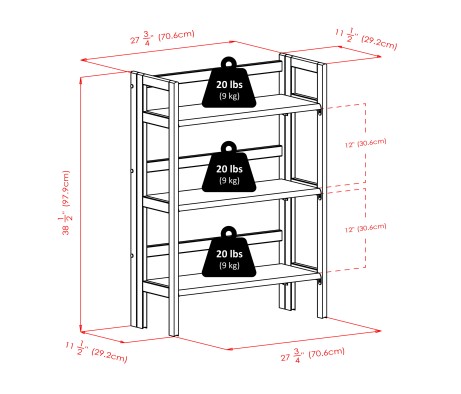 Torino 3-Pc Foldable Shelf with 2 Foldable Fabric Baskets, Walnut and Chocolate